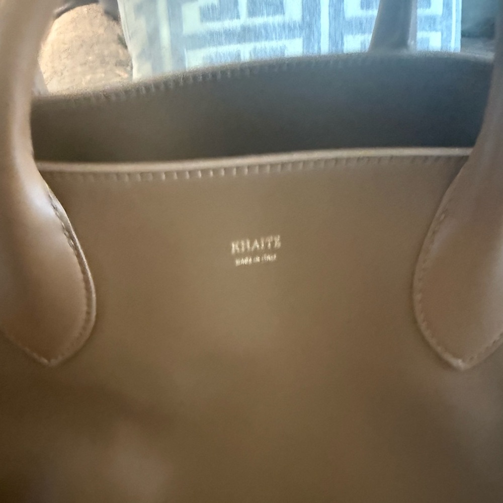 KHAITE Tan Leather Tote with Gold Accents Amalia medium.